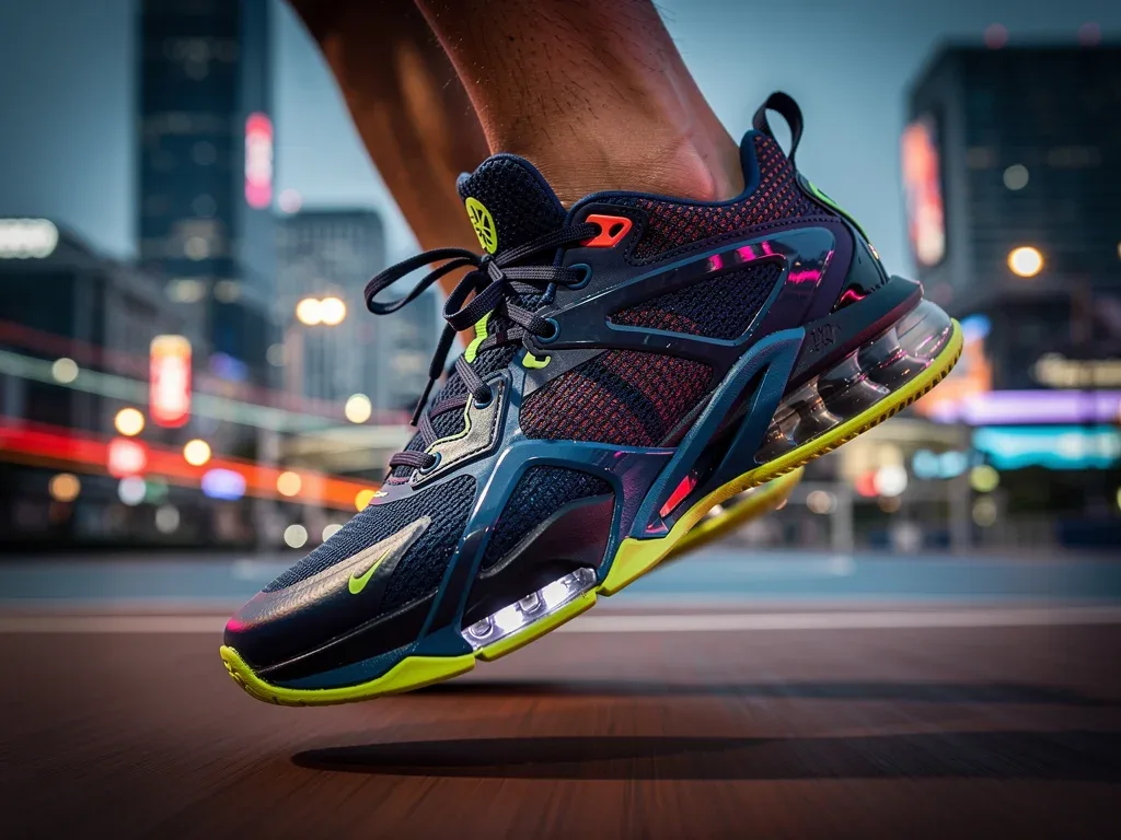Futuristic basketball sneakers in motion, showcasing bold design and innovative aesthetics for 2026 street style.