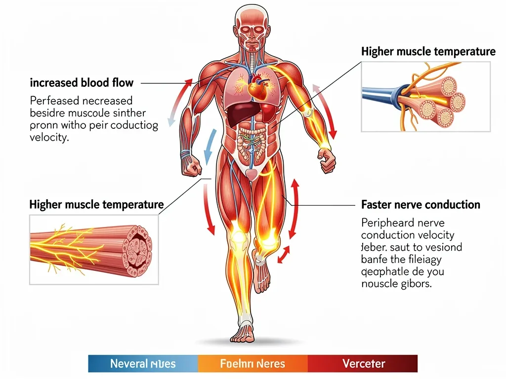 Physiological benefits of warm-up including blood flow and muscle temperature increase