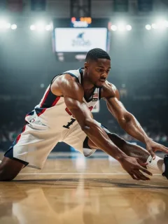 Basketball player stretching on court, focused on warm-up for 2026 performance