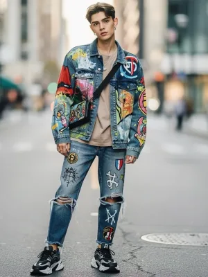 Stylish person wearing custom DIY street style outfit in urban environment