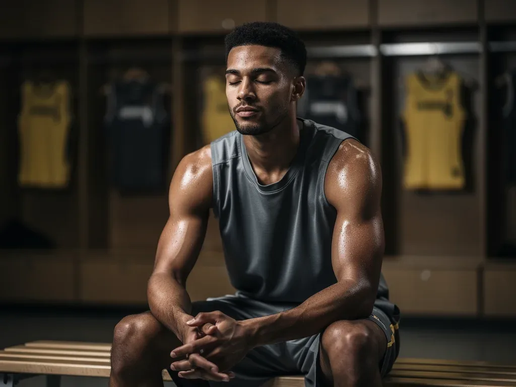 Basketball player engaged in mindfulness meditation for mental strength
