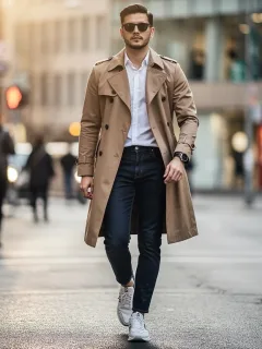 Stylish person in cohesive street style walking city street