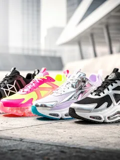 Five futuristic sneakers for spring 2026 street style, showcasing unique designs and vibrant colors.