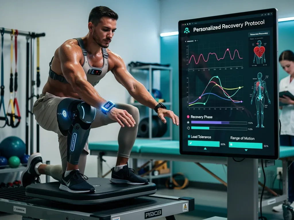 Athlete using wearable tech for personalized injury rehabilitation