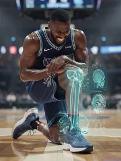 Basketball player with knee injury on court, highlighting healthcare advancements in 2026