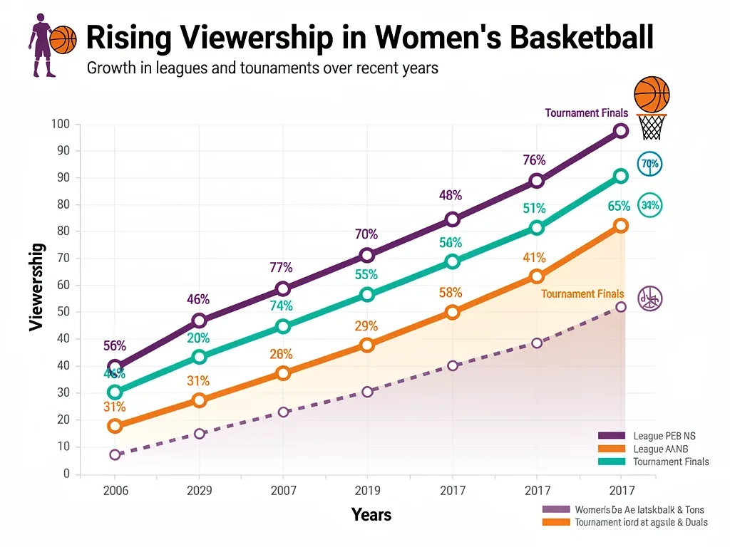 Infographic showing increasing viewership trends for women's basketball over time