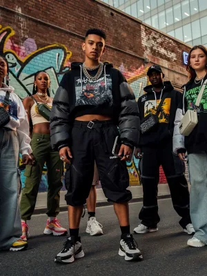 Diverse individuals in 2026 streetwear aesthetic urban fashion