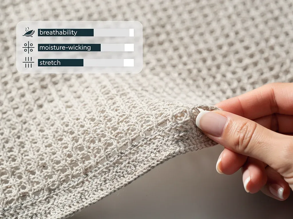 Close-up of innovative technical fabric showing texture and breathability for streetwear.