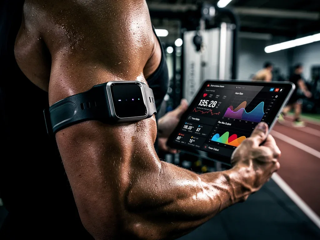 Wearable biometric sensor monitoring athlete's recovery data in real-time