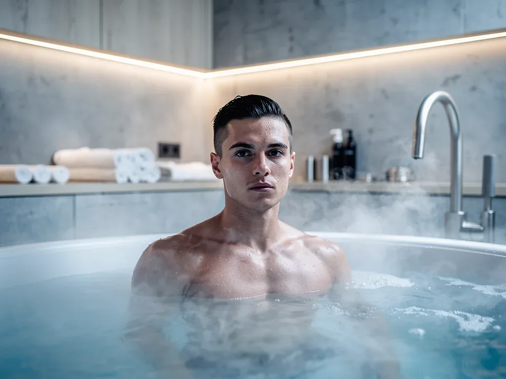 Athlete undergoing advanced cold plunge therapy for muscle recovery