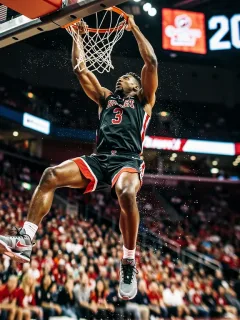 Dynamic college basketball player mid-dunk, representing the intense 2026 recruiting market.
