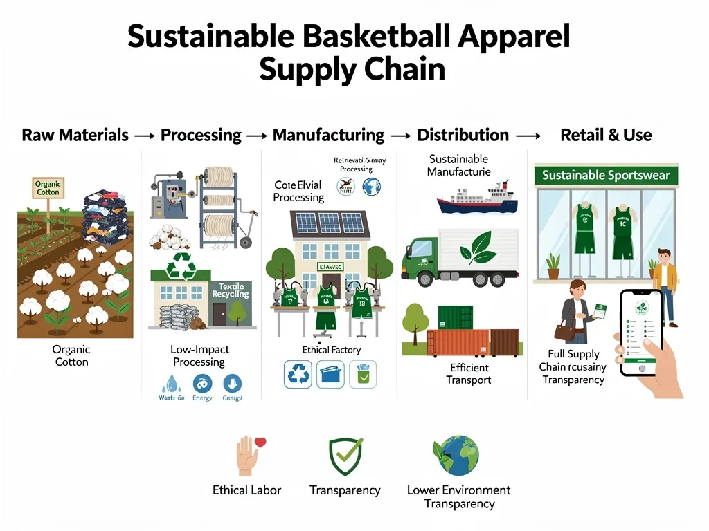 Sustainable basketball apparel supply chain infographic
