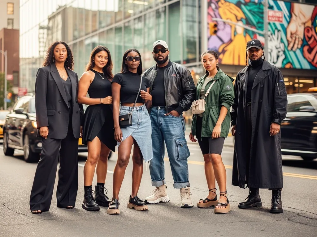 Diverse individuals in trendy street style outfits, showcasing flattering silhouettes for various body types in 2026.