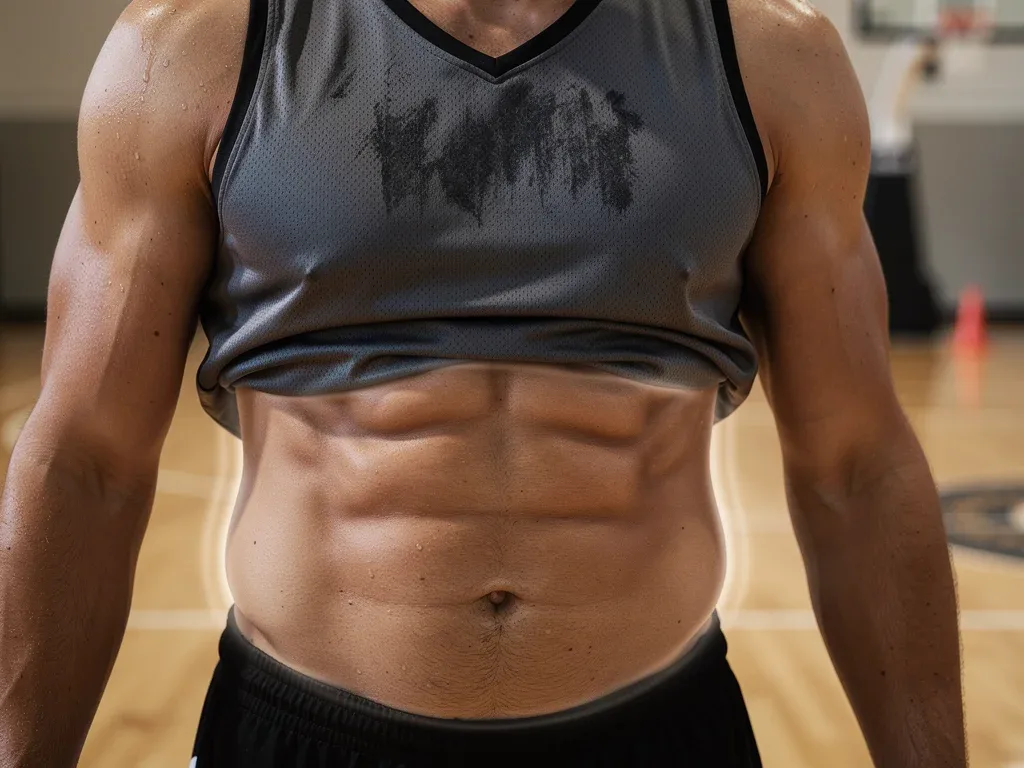 Basketball player practicing diaphragmatic breathing for stamina