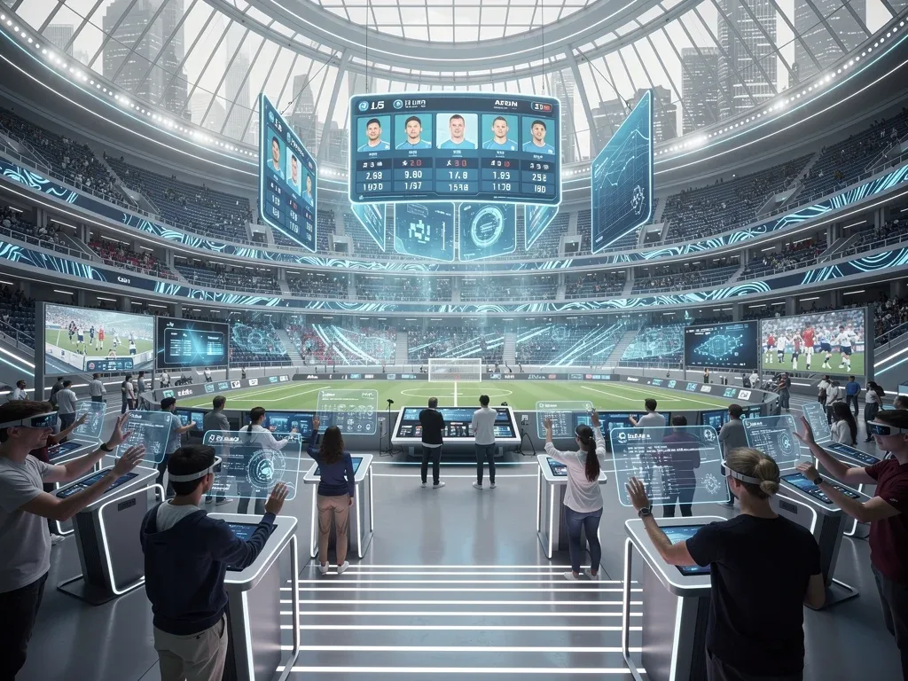 Futuristic sports arena with advanced technology enhancing fan experience
