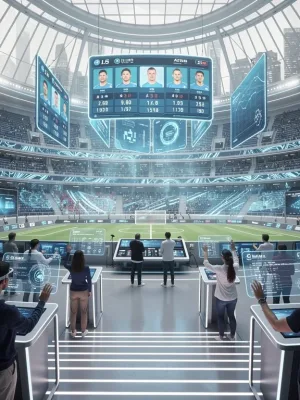 Futuristic sports arena with advanced technology enhancing fan experience