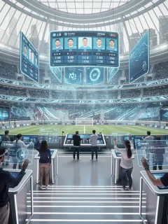 Futuristic sports arena with advanced technology enhancing fan experience