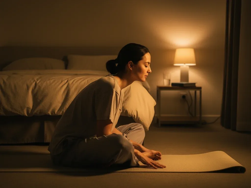 Athlete engaging in pre-sleep stretching and mindfulness for better rest