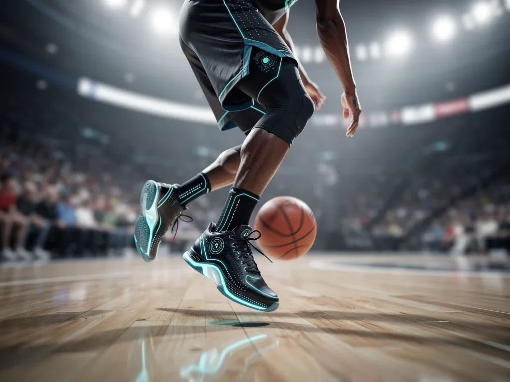 Athlete demonstrating advanced smart basketball apparel and footwear
