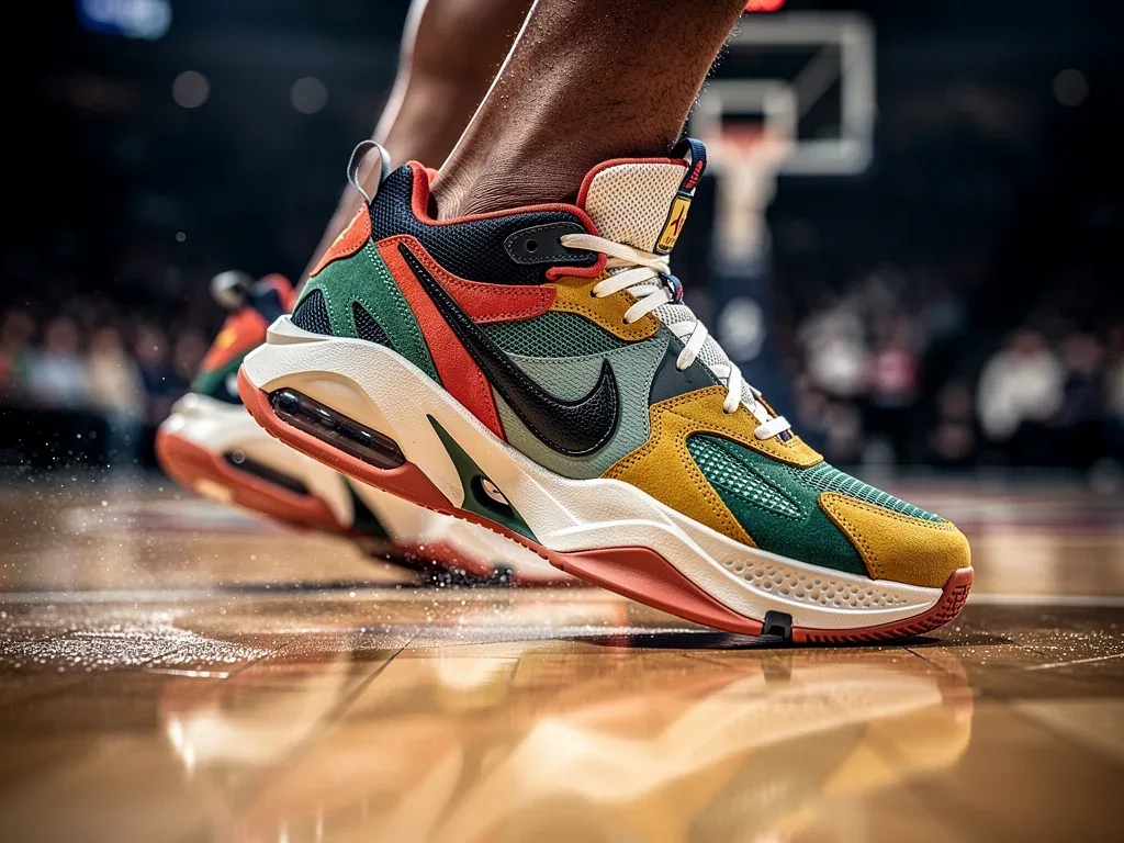 Basketball player wearing retro-inspired performance shoes on court