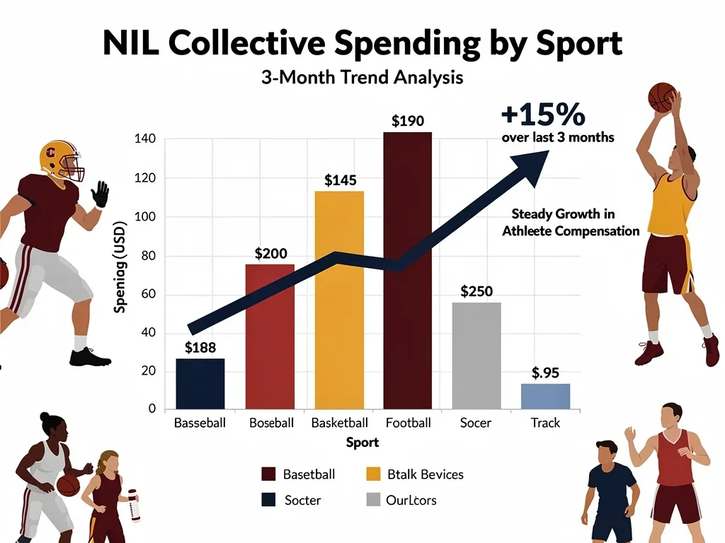 Infographic showing NIL spending breakdown by sport and growth trends