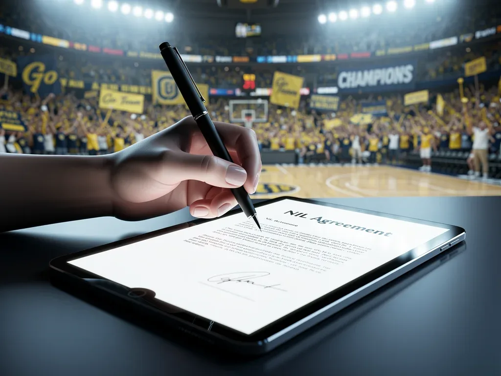Digital signing of a NIL contract, representing athlete endorsements